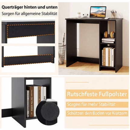 Small Black Home Office Desk with 2-Tier Shelf