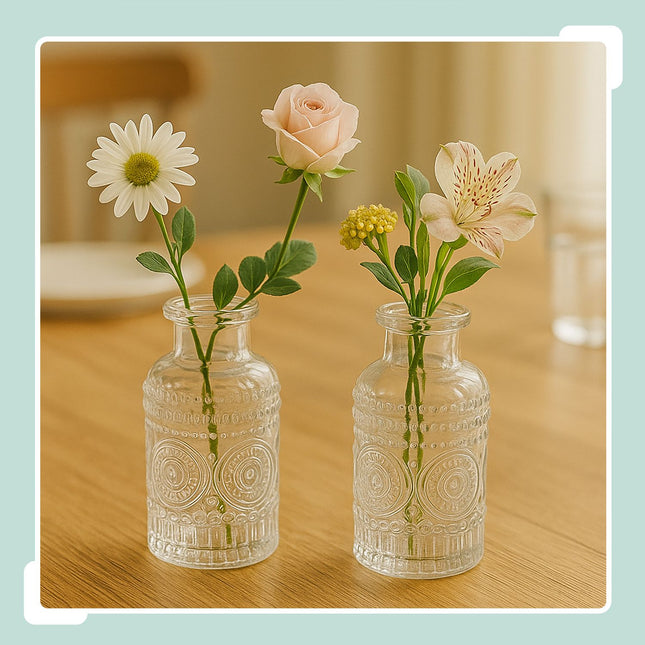 Small Glass Vases Set of 12 – Decorative Embossed Design