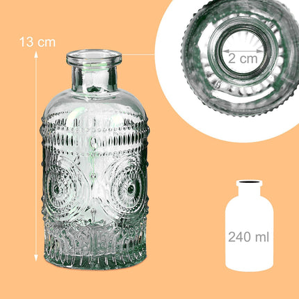 Sada 12 malých skleněných váz – dekorativní reliéfní design