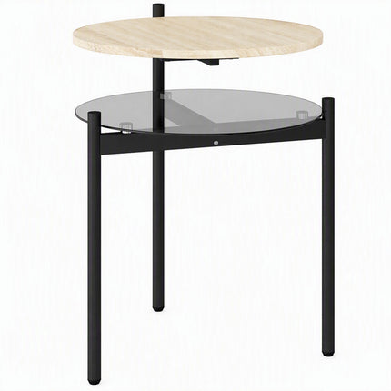 Small Oak Side Table with Open Glass Shelf, 41.8 x 39.8 x 53.5 cm