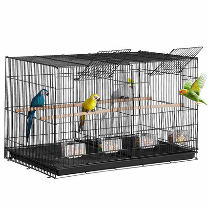 Small Parakeet Bird Cage with Divider, 30 x 18 x 18 in, 5 Perches, Black