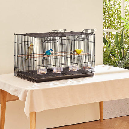 Small Parakeet Bird Cage with Divider, 30 x 18 x 18 in, 5 Perches, Black