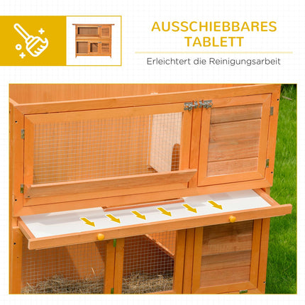 Guinea pig hut with roof, double deck fir, yellow