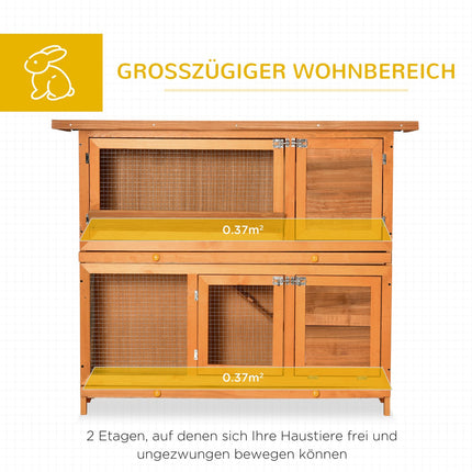 Guinea pig hut with roof, double deck fir, yellow