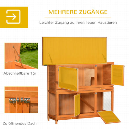 Guinea pig hut with roof, double deck fir, yellow