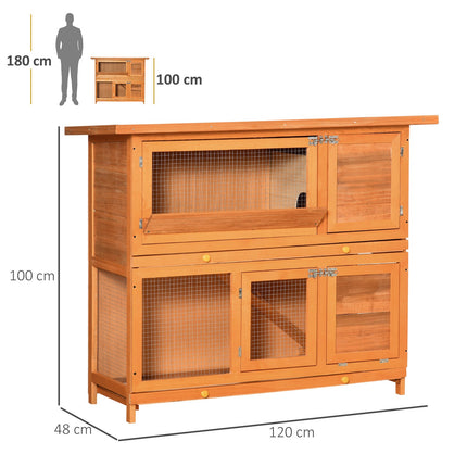 Guinea pig hut with roof, double deck fir, yellow