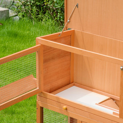 Guinea pig hut with roof, double deck fir, yellow