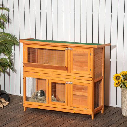 Guinea pig hut with roof, double deck fir, yellow