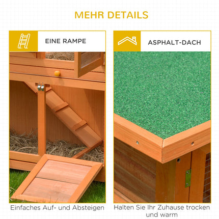 Guinea pig hut with roof, double deck fir, yellow
