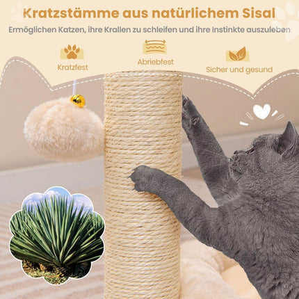 Malé škrabadlo kočičí strom s houpací sítí a pelíškem a sisalovými sloupky a kartáčem béžová 40 x 30 x 72 cm