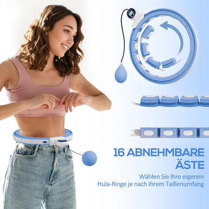 Chytrá hula hoop obruč pro dospělé se závažím a počítadlem 16 dílů (76-113cm) světle modrá