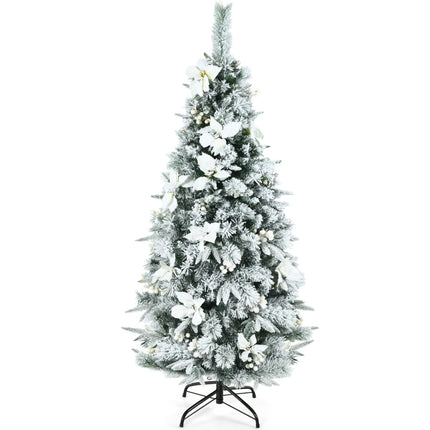 Zasněžený úzký vánoční stromek, 5ft, bobule