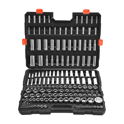 Socket Set, 163-Piece, 1/4 3/8 1/2 In, SAE/Metric