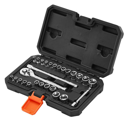 Socket Set, 27-Piece 1/4-Inch Drive SAE Metric, Case