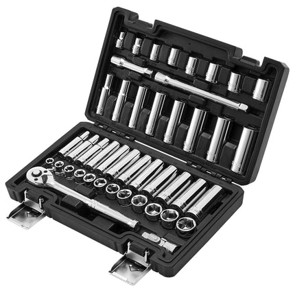 Socket Set, 44-Piece 3/8 in Drive SAE Metric, Case