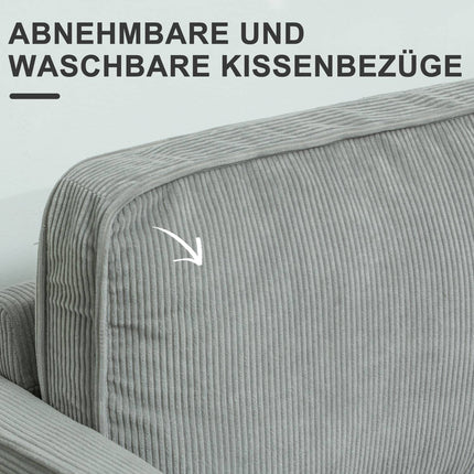 Small 2-seater sofa with storage, corduroy look, light grey