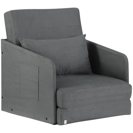Simple gray sofa bed with washable cover and side pockets