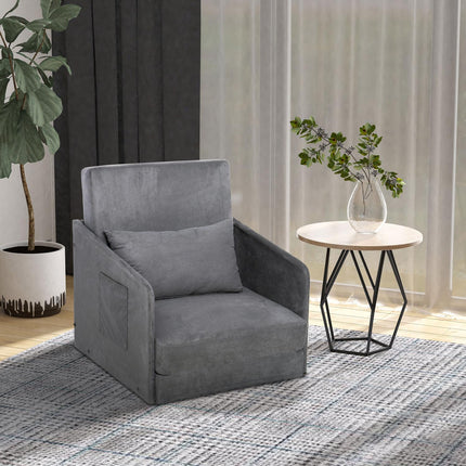 Simple gray sofa bed with washable cover and side pockets