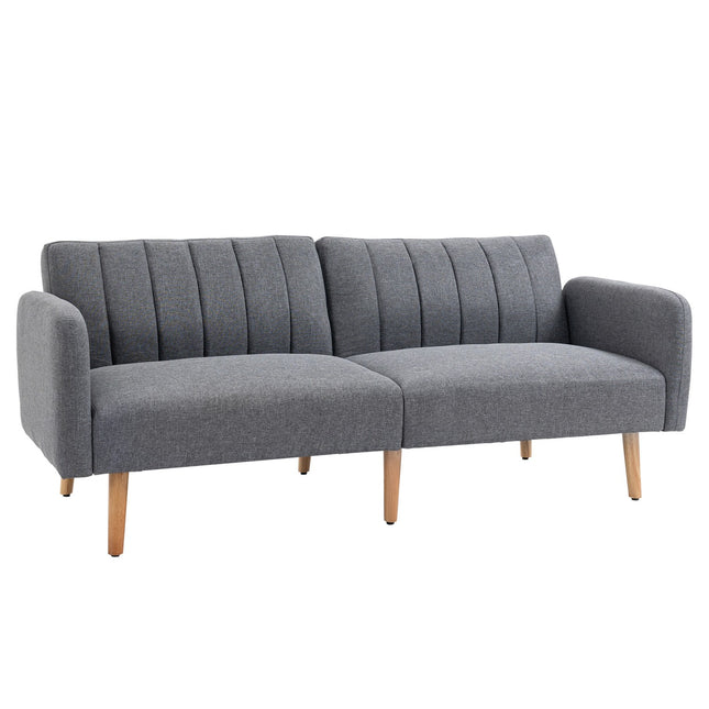 Folding sofa bed, 2-seater, gray linen-like fabric