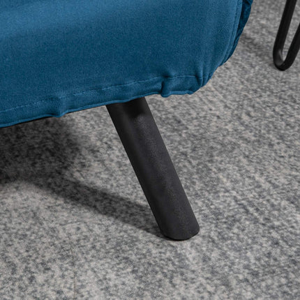 Sametová rozkládací pohovka modrá, polohovací opěrka, skládací