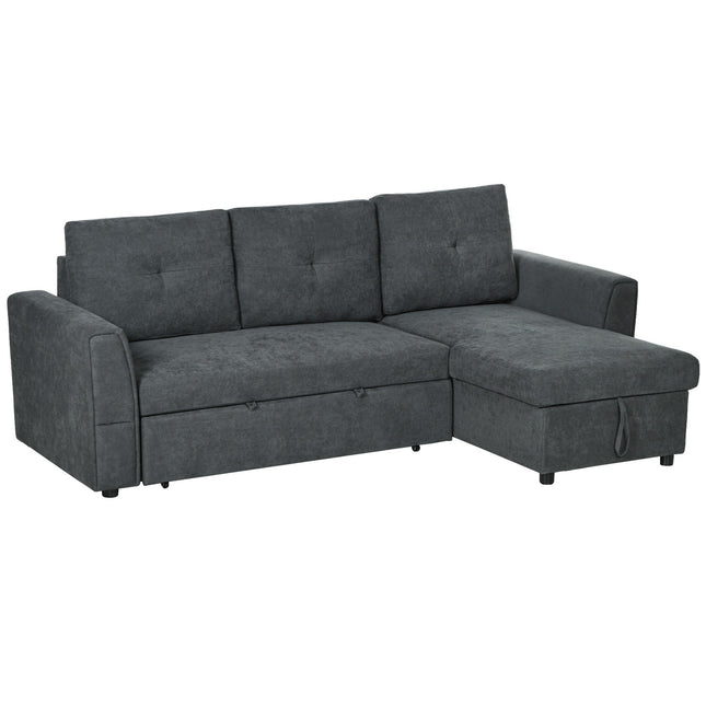 Slaapbank met chaise longue, 3-zits, donkergrijs
