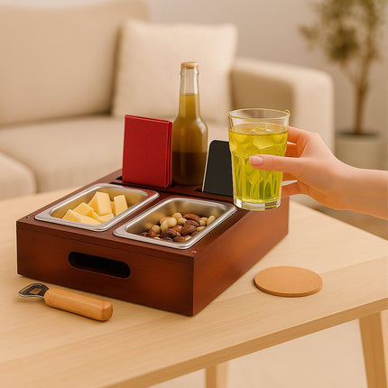 Sofa-Snacktablett mit Untersetzern und Getränkehaltern