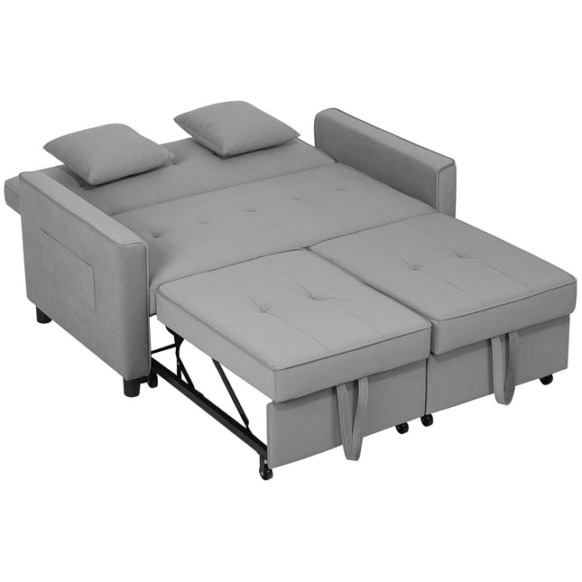 Gray velvet look L-shaped sofa bed with storage, cushions