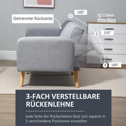 Gray 2-seater sofa bed, adjustable backrest, wooden legs