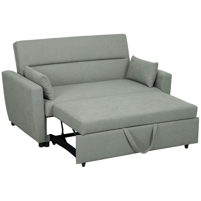 Slaapbank, 2-zitsbank met slaapfunctie, verstelbare rugleuning, bank met kussens, fluwelen look, slaapbank met bedkast voor woonkamer, logeerkamer, lichtgrijs