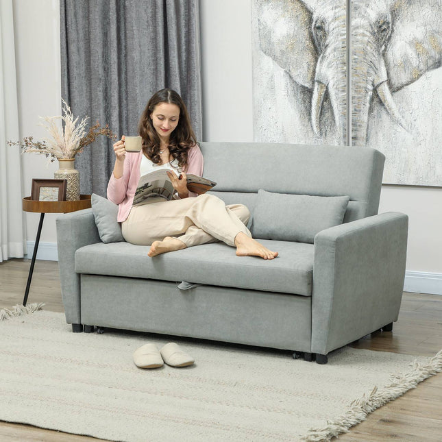 Slaapbank, 2-zitsbank met slaapfunctie, verstelbare rugleuning, bank met kussens, fluwelen look, slaapbank met bedkast voor woonkamer, logeerkamer, lichtgrijs