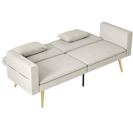 Beige sofa bed, 2-seater with adjustable backrest & pocket