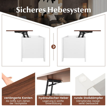 Konferenční stolek se zvedací deskou úložný prostor a 3 otevřené police, výškově nastavitelný 104.5 x 49 x 48-62.5 cm bílá