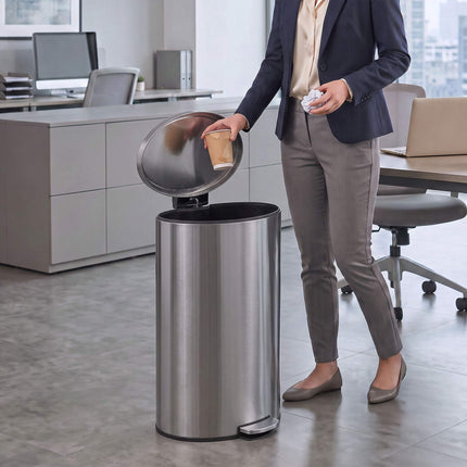 Soft-Close Pedal Bin 30 L with Removable Inner Bucket, Silver, Stay-Open Lid