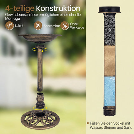 Solar Bird Bath With Fountain, 50 x 50 x 72 cm, Bronze