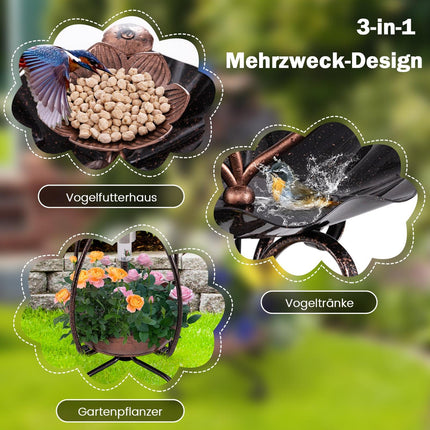 Solární ptačí koupadlo s krmítkem a truhlíkem – bronzový design lotosu