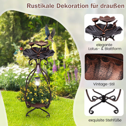 Solární ptačí koupadlo s krmítkem a truhlíkem – bronzový design lotosu