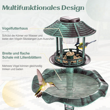 Solar Bird Bath with Feeder and Planter – 43x110 cm Green