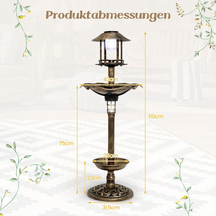 Solární ptačí koupadlo s krmítkem a truhlíkem – bronzová, Ø43x110 cm