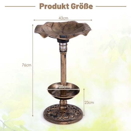 Solární ptačí koupadlo s LED světlem, krmítkem a truhlíkem, bronzová, Ø43x76cm