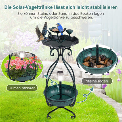 Solární ptačí koupadlo se světlem, krmítkem, truhlíkem – zelená