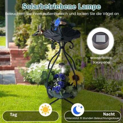 Solární ptačí koupadlo se světlem, krmítkem, truhlíkem – zelená