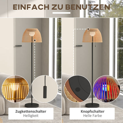 Solární LED stojací lampa - bambus, stmívatelná, nabíjení USB