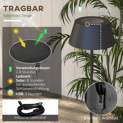 Venkovní solární stojací lampa, nabíjení přes USB, IP44 vodotěsná
