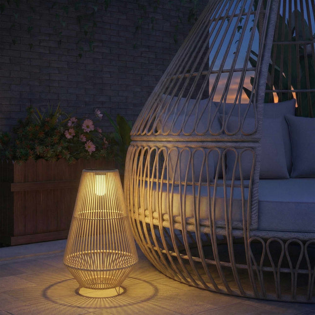 Solární zahradní lampa, ratan, automatické zap/vyp, 3500K teplé světlo