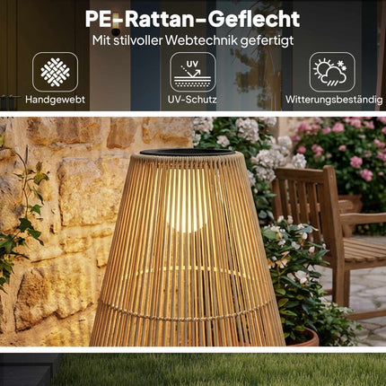 Solární zahradní lampa, ratan, automatické zap/vyp, 3500K teplé světlo