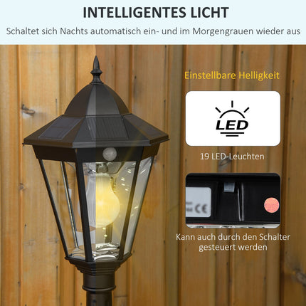 Solární zahradní cestové světlo, 19 LED, 130 lumenů, černá