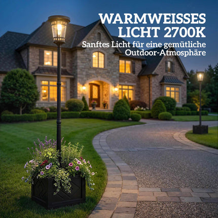 Solar Garden Lantern with Planter, 195cm, Dual Brightness