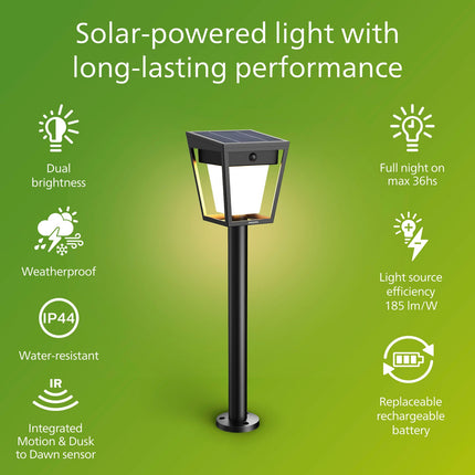 Solární LED zahradní světlo, dvojí jas, černá, IP44