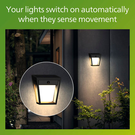 Solární LED nástěnné světlo, dvojí jas, černá, IP44