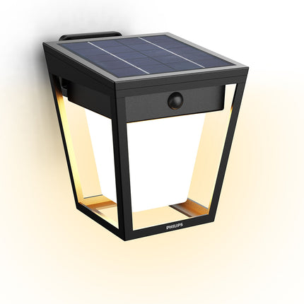 Solární LED nástěnné světlo, dvojí jas, černá, IP44